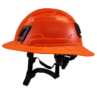 Type II + Non-Vented Red Safety Helmet with Hi-Viz Orange FlexBrim (T2NRDFBHO - Left)
