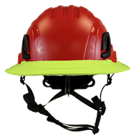 Type II + Non-Vented Red Safety Helmet with Hi-Viz Yellow FlexBrim (T2NRDFBHY - Front)