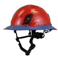 Type II + Non-Vented Red Safety Helmet with Kentucky Blue FlexBrim (T2NRDFBKB - Three Quarter View)