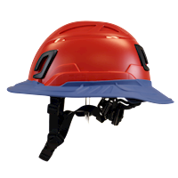Type II + Non-Vented Red Safety Helmet with Kentucky Blue FlexBrim (T2NRDFBKB - Left)