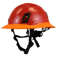 Type II + Non-Vented Red Safety Helmet with Orange FlexBrim (T2NRDFBOR - Three Quarter View)