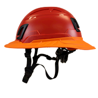 Type II + Non-Vented Red Safety Helmet with Orange FlexBrim (T2NRDFBOR - Left)
