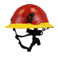 Type II + Non-Vented Red Safety Helmet with Yellow FlexBrim (T2NRDFBYL - Three Quarter View)