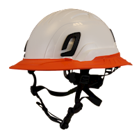Type II + Non-Vented White Safety Helmet with Hi-Viz Orange FlexBrim (T2NWHFBHO - Three Quarter View)