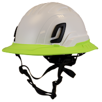 Type II + Non-Vented White Safety Helmet with Hi-Viz Yellow FlexBrim (T2NWHFBHY - Three Quarter View)