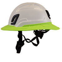 Type II + Non-Vented White Safety Helmet with Hi-Viz Yellow FlexBrim (T2NWHFBHY - Left)