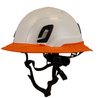 Type II + Non-Vented White Safety Helmet with Orange FlexBrim (T2NWHFBOR - Three Quarter View)