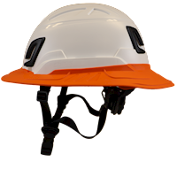Type II + Non-Vented White Safety Helmet with Orange FlexBrim (T2NWHFBOR - Left)