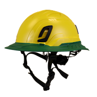 Type II + Non-Vented Yellow Safety Helmet with Forest Green FlexBrim (T2NYLFBFG - Three Quarter View)