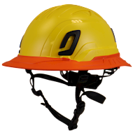 Type II + Non-Vented Yellow Safety Helmet with Hi-Viz Orange FlexBrim (T2NYLFBHO - Three Quarter View)