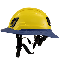 Type II + Non-Vented Yellow Safety Helmet with Kentucky Blue FlexBrim (T2NYLFBKB - Left)