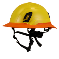 Type II + Non-Vented Yellow Safety Helmet with Orange FlexBrim (T2NYLFBOR - Three Quarter View)