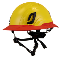 Type II + Non-Vented Yellow Safety Helmet with Red FlexBrim (T2NYLFBRD - Three Quarter View)