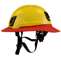 Type II + Non-Vented Yellow Safety Helmet with Red FlexBrim (T2NYLFBRD - Left)