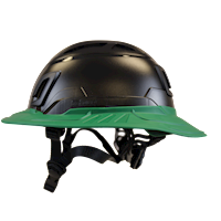 Type II + Vented Black Safety Helmet with Forest Green FlexBrim (T2VBKFBFG - Left)