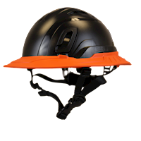 Type II + Vented Black Safety Helmet with Hi-Viz Orange FlexBrim (T2VBKFBHO - Three Quarter View)