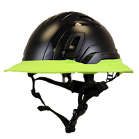 Type II + Vented Black Safety Helmet with Hi-Viz Yellow FlexBrim (T2VBKFBHY - Three Quarter View)