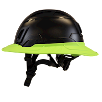 Type II + Vented Black Safety Helmet with Hi-Viz Yellow FlexBrim (T2VBKFBHY - Left)