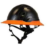 Type II + Vented Black Safety Helmet with Orange FlexBrim (T2VBKFBOR - Three Quarter View)
