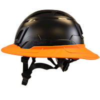 Type II + Vented Black Safety Helmet with Orange FlexBrim (T2VBKFBOR - Left)