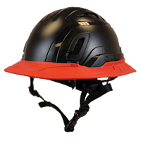 Type II + Vented Black Safety Helmet with Red FlexBrim (T2VBKFBRD - Three Quarter View)