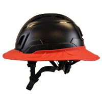 Type II + Vented Black Safety Helmet with Red FlexBrim (T2VBKFBRD - Left)