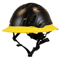 Type II + Vented Black Safety Helmet with Yellow FlexBrim (T2VBKFBYL - Three Quarter View)