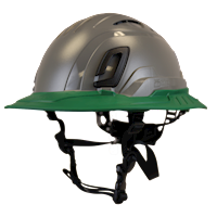 Type II + Vented Dove Gray Safety Helmet with Forest Green FlexBrim (T2VDGFBFG - Three Quarter View)