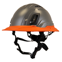 Type II + Vented Dove Gray Safety Helmet with Hi-Viz Orange FlexBrim (T2VDGFBHO - Three Quarter View)