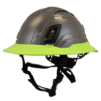 Type II + Vented Dove Gray Safety Helmet with Hi-Viz Yellow FlexBrim (T2VDGFBHY - Three Quarter View) - 2