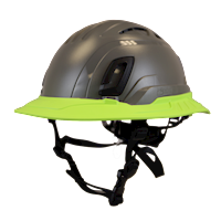 Type II + Vented Dove Gray Safety Helmet with Hi-Viz Yellow FlexBrim (T2VDGFBHY - Three Quarter View)