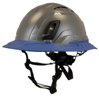 Type II + Vented Dove Gray Safety Helmet with Kentucky Blue FlexBrim (T2VDGFBKB - Three Quarter View)