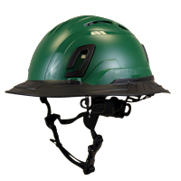 Type II + Vented Forest Green Safety Helmet with Black FlexBrim (T2VFGFBBK - Three Quarter View)