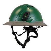 Type II + Vented Forest Green Safety Helmet with Dove Gray FlexBrim (T2VFGFBDG - Three Quarter View)