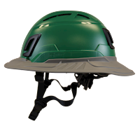 Type II + Vented Forest Green Safety Helmet with Dove Gray FlexBrim (T2VFGFBDG - Left)