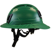 Type II + Vented Forest Green Safety Helmet with Forest Green FlexBrim (T2VFGFBFG - Left)