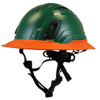 Type II + Vented Forest Green Safety Helmet with Hi-Viz Orange FlexBrim (T2VFGFBHO - Three Quarter View)