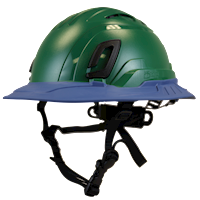 Type II + Vented Forest Green Safety Helmet with Kentucky Blue FlexBrim (T2VFGFBKB - Three Quarter View)