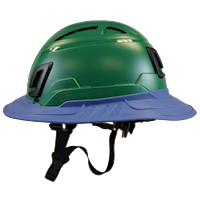Type II + Vented Forest Green Safety Helmet with Kentucky Blue FlexBrim (T2VFGFBKB - Left)