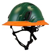 Type II + Vented Forest Green Safety Helmet with Orange FlexBrim (T2VFGFBOR - Three Quarter View)