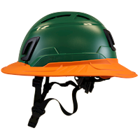 Type II + Vented Forest Green Safety Helmet with Orange FlexBrim (T2VFGFBOR - Left)
