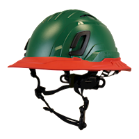 Type II + Vented Forest Green Safety Helmet with Red FlexBrim (T2VFGFBRD - Three Quarter View)