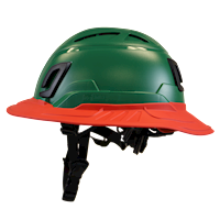 Type II + Vented Forest Green Safety Helmet with Red FlexBrim (T2VFGFBRD - Left)