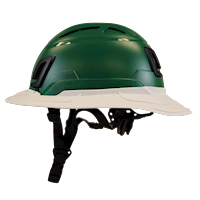 Type II + Vented Forest Green Safety Helmet with White FlexBrim (T2VFGFBWH - Left)