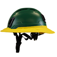 Type II + Vented Forest Green Safety Helmet with Yellow FlexBrim (T2VFGFBYL - Left)