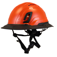 Type II + Vented Hi-Viz Orange Safety Helmet with Black FlexBrim (T2VHOFBBK - Three Quarter View)