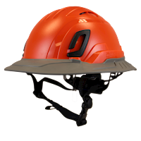 Type II + Vented Hi-Viz Orange Safety Helmet with Dove Gray FlexBrim (T2VHOFBDG - Three Quarter View)