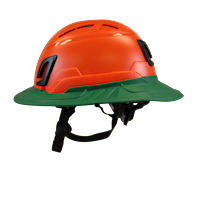 Type II + Vented Hi-Viz Orange Safety Helmet with Forest Green FlexBrim (T2VHOFBFG - Left)