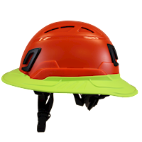 Type II + Vented Hi-Viz Orange Safety Helmet with Hi-Viz Yellow FlexBrim (T2VHOFBHY - Left)