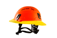 Type II + Vented Hi-Viz Orange Safety Helmet with Hi-Viz Yellow FlexBrim (T2VHOFBHY - Left Side)